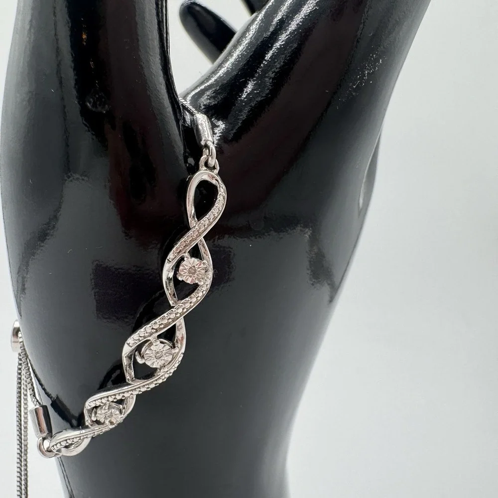 Kay 925 Sterling Silver Diamond Accent Infinity Bolo Bracelet Adjustable‎